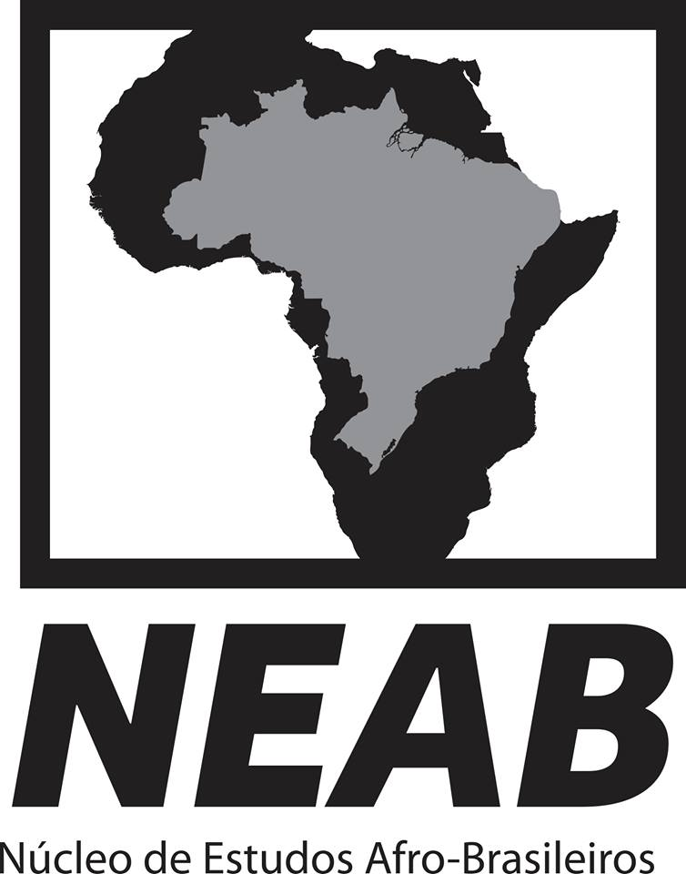 logo do NEAB em preto e branco, contorno do mapa do continente africano